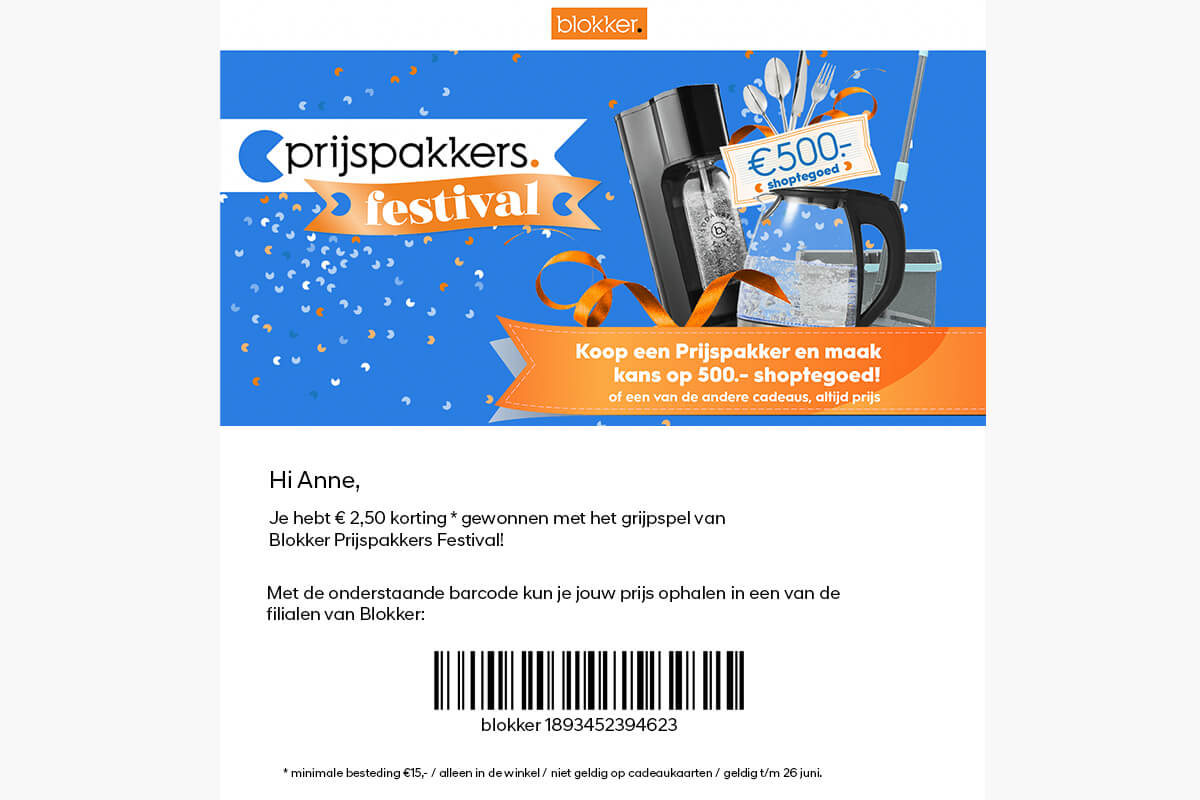 Game email met kortingscode